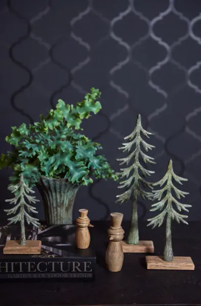 Tr&aelig; m/fod H30cm - tre/alu - Gr&oslash;nn